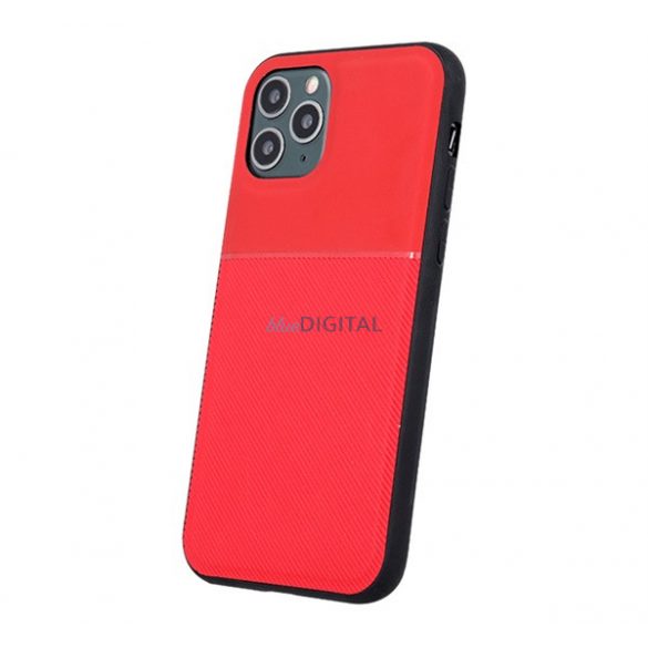 Protectie din plastic pentru telefon (cadru din silicon, rezistenta la impact, magnetic, spate cu efect piele, dungi) RED Apple iPhone 12 Pro, iPhone 12