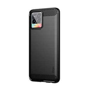 Protector de telefon din silicon (rezistență medie la impact, colț cu pernă de aer, periat, model carbon) NEGRU Realme 8, Realme 8 Pro