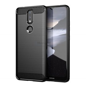 Protector de telefon din silicon (rezistență medie la impact, colț cu pernă de aer, periat, model carbon) NEGRU Nokia 2.4