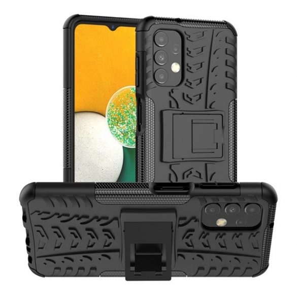 Protecție din plastic pentru telefon Defender (rezistență medie la impact, interior din silicon, anti-alunecare, model anvelope auto) negru Samsung Galaxy A13 4G (SM-A135F / A137F)