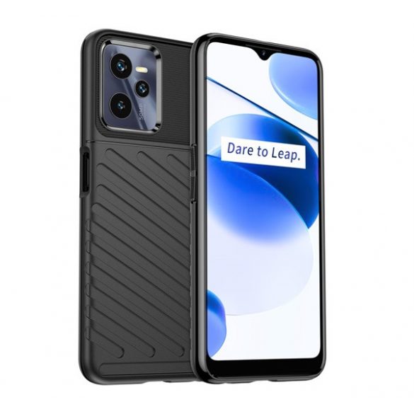 Protectie de telefon din silicon (rezistenta la impact mediu, cu dungi, model convex) NEGRU Realme C35