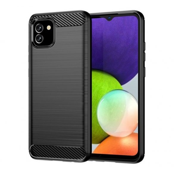 Husă silicon pentru telefon (rezistent la impact mediu, bubble heel, periat, model de carbon) negru Samsung Galaxy A03 (SM-A035)