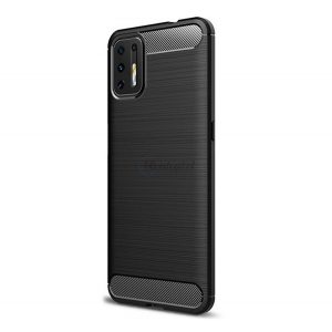 Protector de telefon din silicon (rezistență medie la impact, colț cu pernă de aer, periat, model carbon) NEGRU Oppo A54 5G, Oppo A74 5G