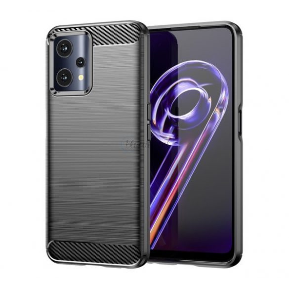 Protector de telefon din silicon (rezistență medie la impact, colț cu pernă de aer, periat, model carbon) NEGRU Realme 9 Pro, Realme 9 5G