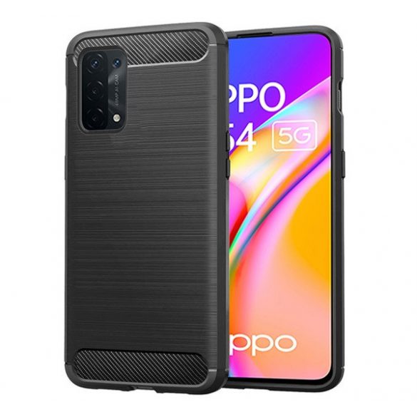 Husă silicon pentru telefon (impact mediu rezistent, bubble heel, periat, model de carbon) negru Oppo A54 5G, Oppo A74 5G