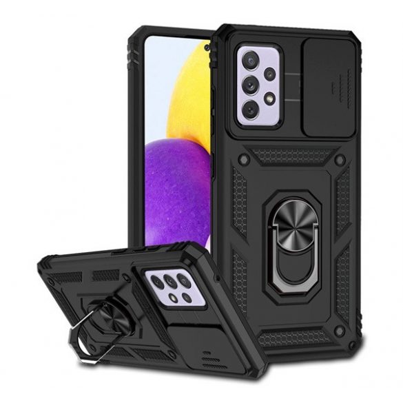 Protecție din plastic Defender pentru telefon (rezistență medie la impact, interior din silicon, inel suport telefon, protecție cameră foto) NEGRU Samsung Galaxy A52 4G (SM-A525F), Samsung Galaxy A52s 5G (SM-A528), Samsung Galaxy A52s 4G (SM-A525F),