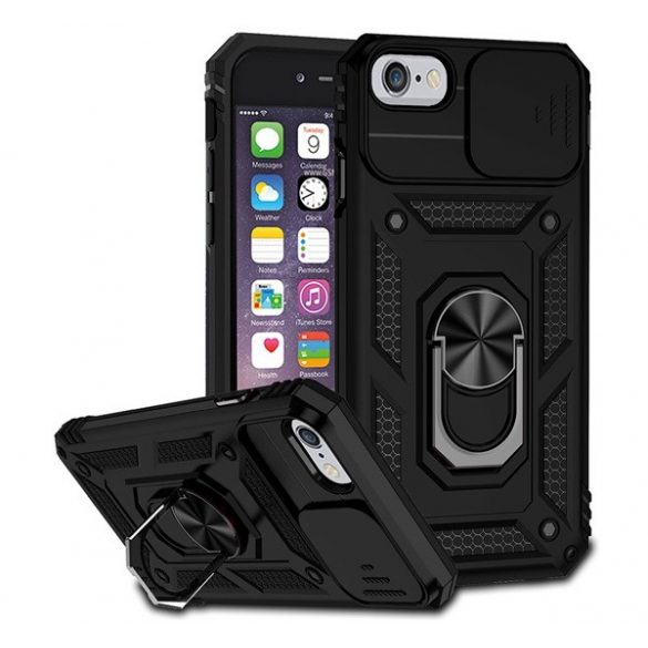 Husă de plastic Defender pentru telefon (rezistentă la impact mediu, interior din silicon, inel suport pentru telefon, protecție cameră foto) negru Apple iPhone 7 4.7, Apple iPhone 8 4.7, Apple iPhone SE 2 (2020), Apple iPhone