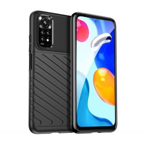 Protector de telefon din silicon (rezistent mediu la impact, cu dungi, model convex) NEGRU Xiaomi Redmi Note 11 4G (Redmi Note 11S)