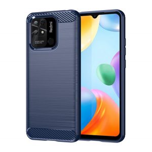 Protector de telefon din silicon (rezistență medie la impact, colț cu pernă de aer, periat, model carbon) ALBASTRU ÎNCHIS Xiaomi Redmi 10C