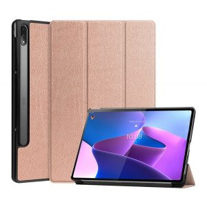 Carcasă în picioare, efect piele (FLIP activ, deschidere laterală, TRIFOLD, suport pentru birou, suport pentru creion) ROSE GOLD Lenovo Tab P12 Pro (TB-Q706F)