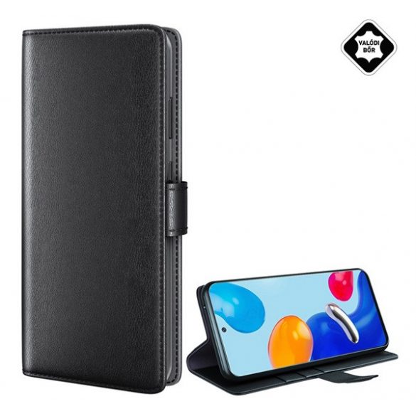 Husă stativă, piele naturală (FLIP, deschidere laterală, desktop) negru Xiaomi Redmi Note 11 Pro