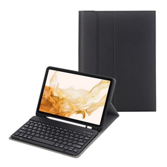 Carcasa in picioare, efect piele (FLIP, tastatura bluetooth, suport desktop, QWERTY, limba engleza, suport creion) NEGRU Samsung Galaxy Tab S8 WIFI (SM-X700), Samsung Galaxy Tab S8 LTE (SM-X706)