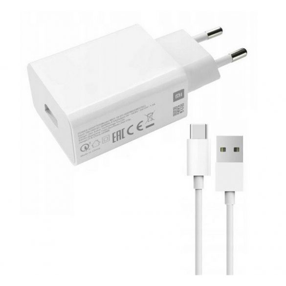 Încărcător XIAOMI priză USB (18W, încărcător rapid + cablu tip C) ALB