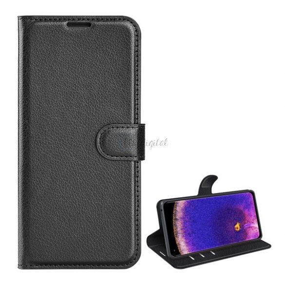 Carcasa in picioare, efect piele (FLIP, deschidere laterala, functie suport desktop, premium) NEGRU Oppo Find X5 Pro