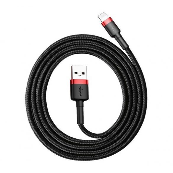 Cablu de date BASEUS CAFULE (USB - lightning, 200cm, incarcator rapid 3.0, anti-rupere, siret) NEGRU/ROSU