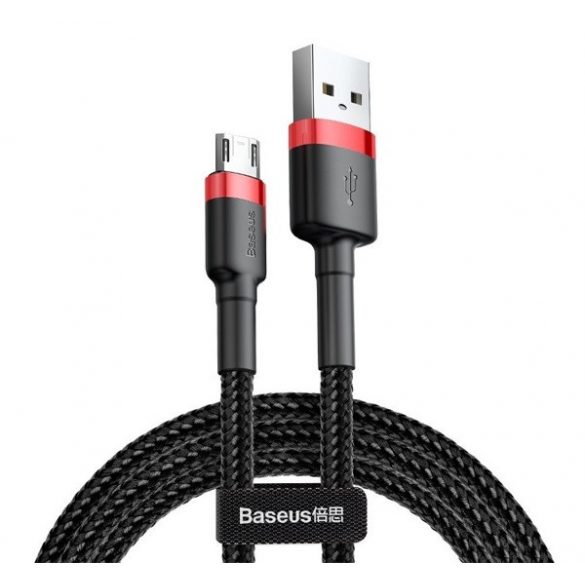 Cablu de date BASEUS CAFULE (USB - microUSB, 1.5A, încărcător rapid 3.0, 200cm, anti-rupere) ROȘU/NEGRU