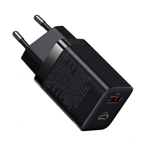 BASEUS SUPER SI PRO încărcător de rețea USB+priză de tip C (30W, încărcător rapid PD 3.0) NEGRU