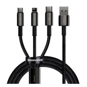 Cablu de incarcare BASEUS 3in1 (USB - lightning/Type-C/microUSB, incarcator rapid, 150cm, anti-rupere) NEGRU