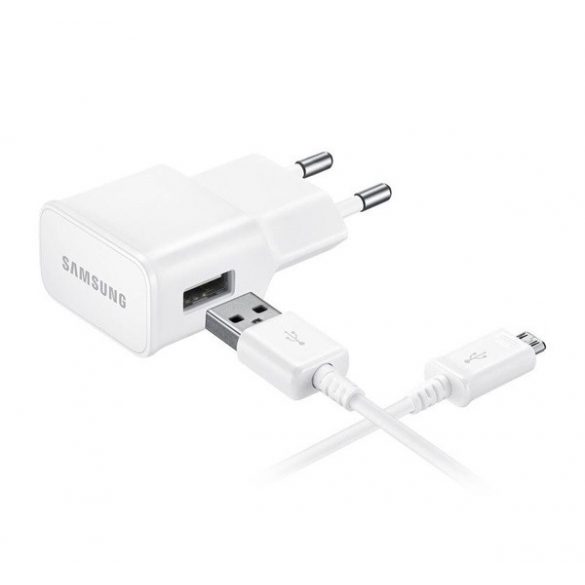 Încărcător de rețea SAMSUNG cu mufă USB (15W, încărcător rapid + ECB-DU4EWE microUSB, cablu 150cm) ALB