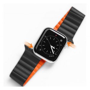 Curea de schimb DUX DUCIS (dimensiune personalizată, mică, silicon, efect piele, magnetică) NEGRU/ORANGE Apple Watch Series 2 38mm, Apple Watch Series 3 38mm, Apple Watch Series 4 40mm, Apple Watch Series 5 40mm, Apple Watch Series 6 40mm, Apple Wat