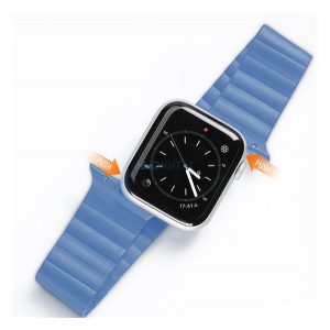 Curea de schimb DUX DUCIS (dimensiune personalizată, mică, silicon, efect piele, magnetică) ALBASTRU DESCHIS Apple Watch Series 2 38mm, Apple Watch Series 3 38mm, Apple Watch Series 4 40mm, Apple Watch Series 5 40mm, Apple Watch Series 6 40mm, Apple