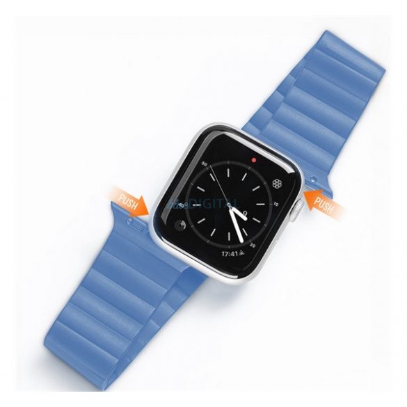 Curea de schimb DUX DUCIS (dimensiune personalizată, mică, silicon, efect piele, magnetică) ALBASTRU DESCHIS Apple Watch Series 2 38mm, Apple Watch Series 3 38mm, Apple Watch Series 4 40mm, Apple Watch Series 5 40mm, Apple Watch Series 6 40mm, Apple