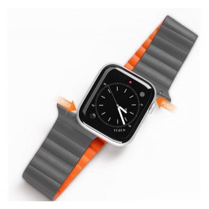 Curea de schimb DUX DUCIS (dimensiune personalizată, mică, silicon, efect piele, magnetică) GRI/ORANGE Apple Watch Series 2 38 mm, Apple Watch Series 3 38 mm, Apple Watch Series 4 40 mm, Apple Watch Series 5 40 mm, Apple Watch Series 6 40 mm, Apple 