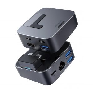 Hub JOYROOM J-CUBE Type-C (splitter, HDMI, 3 USB 3.0, Type-C, Thunderbolt 3, conector Lan) DARK GREY Macbook Pro