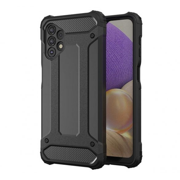 Defender protecțiede telefon din plastic (rezistent la impact mediu, călcâi pernă de aer, silicon interior, efect metalic) negru Samsung Galaxy A53 (SM-A536) 5G