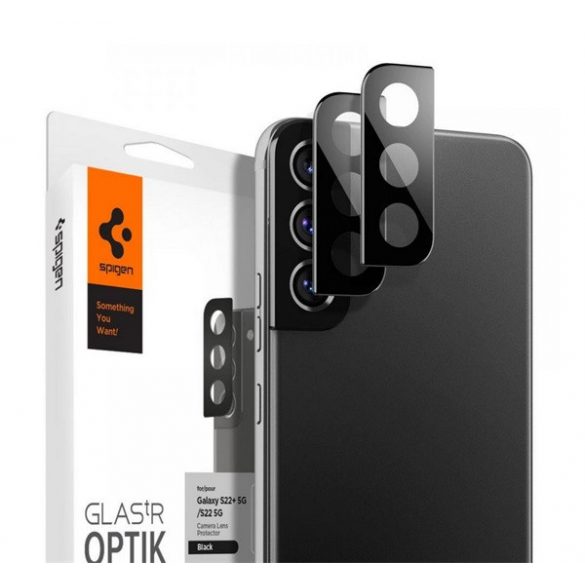 SPIGEN OPTIK sticlă de protecție pentru cameră 2buc (margine rotunjită, rezistentă la zgârieturi, 9H) NEGRU Samsung Galaxy S22 5G (SM-S901), Samsung Galaxy S22 Plus 5G (SM-S906)