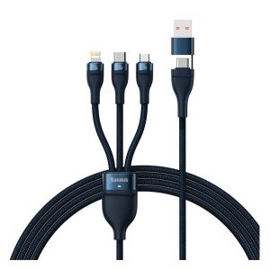 Cablu de date BASEUS (2in1 USB/Type-C - 3in1 Lightning/microUSB/Type-C, 5A, încărcător rapid, 100W, 120cm) ALBASTRU ÎNCHIS