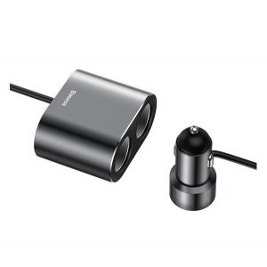 Adaptor pentru bricheta BASEUS (distribuitor, 2 prize pentru bricheta, 80W, 60cm) NEGRU