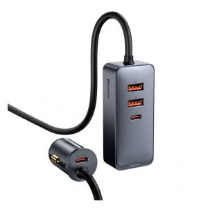 Adaptor pentru brichetă BASEUS (distribuitor, 2 USB+2 prize Type-C, 24V, 120W, încărcător rapid PD, 150cm) GRI