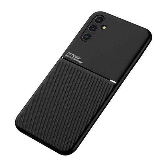 Protecție din plastic pentru telefon (cadru din silicon, rezistență medie la impact, placă metalică încorporată, spate cu efect piele, model în dungi) NEGRU Samsung Galaxy A13 5G (SM-A136), Samsung Galaxy A04s (SM-A047F)