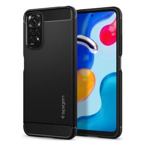 Protector de telefon din silicon SPIGEN RUGGED ARMOR (rezistență medie la impact, colț cu pernă de aer, model carbon) NEGRU Xiaomi Redmi Note 11 4G (Redmi Note 11S)