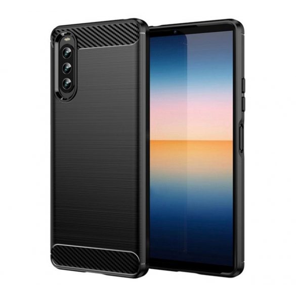 Husă silicon pentru telefon (rezistent la impact mediu, bubble heel, periat, model de carbon) negru Sony Xperia 10 IV (XQ-CC72)