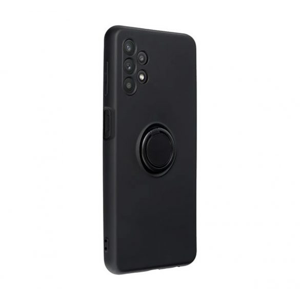 Husă silicon pentru telefon (inel titular de telefon, microfibră pluș interior, built-in placa de metal, protecția camerei) negru Samsung Galaxy A53 (SM-A536) 5G