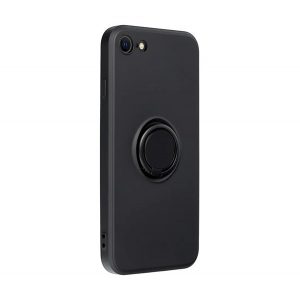 Protector de telefon din silicon (inel de suport pentru telefon, interior din pluș din microfibră, placă metalică încorporată, protecție pentru cameră) NEGRU Apple iPhone SE 2 (2020), Apple iPhone SE 3 (2022), Apple iPhone 7 4.7, Apple iP