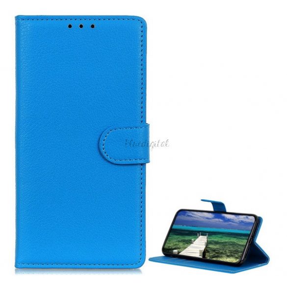 Carcasă în picioare, efect piele (FLIP, deschidere laterală, funcție de suport pentru desktop, premium) ALBASTRU DESCHIS Sony Xperia 10 IV (XQ-CC72)