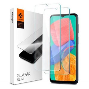 SPIGEN SLIM sticlă de protecție pentru ecran 2buc (2.5D, foarte rezistent la zgârieturi, prietenos cu carcasa, ultra-subțire, 0.2mm, 9H) TRANSPARENT Samsung Galaxy M33 (SM-M336), Samsung Galaxy M23 (SM-M236), Samsung Galaxy M13 (SM-M135)