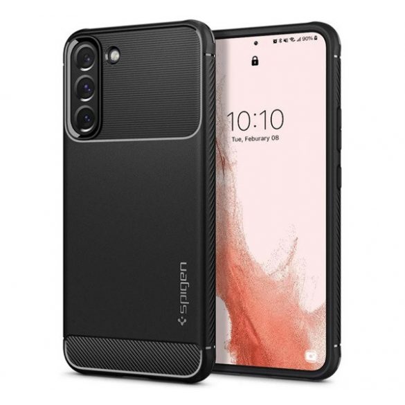 Protector de telefon din silicon SPIGEN RUGGED ARMOR (rezistență medie la impact, colț cu pernă de aer, model carbon) NEGRU Samsung Galaxy S22 5G (SM-S901)