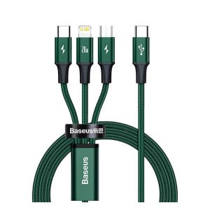 Cablu de încărcare BASEUS RAPID 3in1 (Tip-C - fulger/microUSB/Tip-C, 3,5 A, încărcător rapid PD, 150 cm) VERDE ÎNCHIS