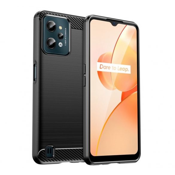 Protector de telefon din silicon (rezistență medie la impact, colț cu pernă de aer, periat, model carbon) NEGRU Realme C31