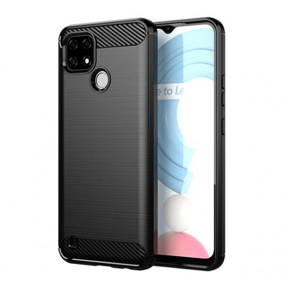 Protector de telefon din silicon (rezistență medie la impact, colț cu pernă de aer, periat, model carbon) NEGRU Realme C21