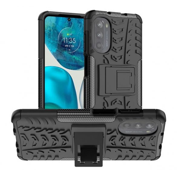 Protector de telefon din plastic Defender (rezistenta la impact mediu, interior din silicon, suport, model anvelope auto) NEGRU Motorola Moto G52, Motorola Moto G82 (XT2225)