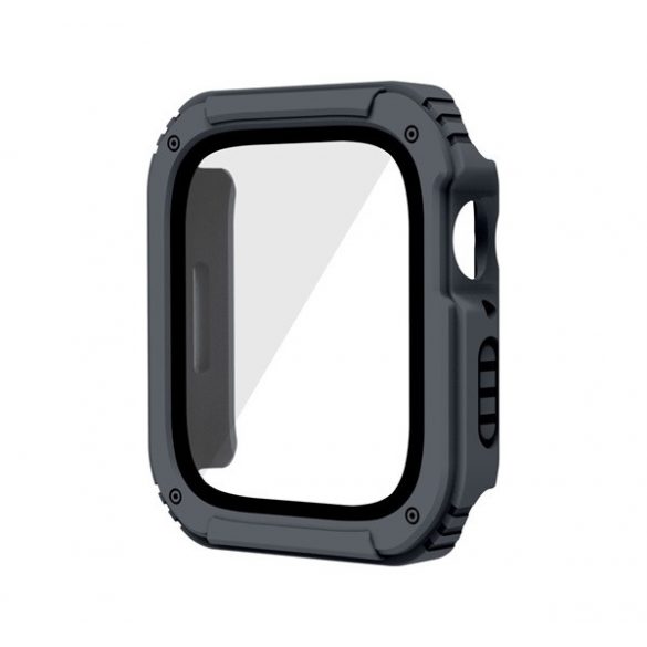 Cadru din plastic (BUMPER, rezistent la impact + sticlă de protecție a ecranului) GREY Apple Watch Series 7 45mm