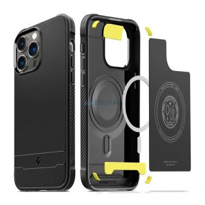 Protector de telefon din silicon SPIGEN RUGGED ARMOR (rezistență medie la impact, colț cu pernă de aer, model carbon) NEGRU Apple iPhone 14 Pro