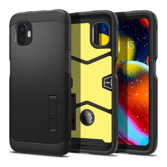 Protectie de telefon din plastic SPIGEN TOUGH ARMOR (cadru din silicon, rezistenta medie la impact, suport) NEGRU Samsung Galaxy Xcover 6 Pro (SM-G736)