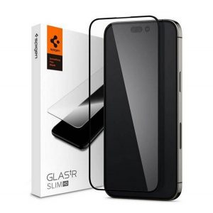 SPIGEN TR SLIM HD sticla protectoare de ecran (2.5D, rezistenta la zgarieturi, prietenoasa cu carcasa, fara amprenta, ultra-subtire, 0,2 mm, 9H) NEGRU Apple iPhone 14 Pro