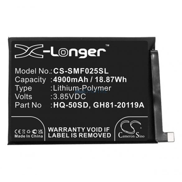 Baterie CAMERON SINO Li-Polymer (3,85V/4900mAh, compatibil cu Samsung GH81-20119A) NEGRU Samsung Galaxy A02s (SM-A025F), Samsung Galaxy A03s (SM-A037F)